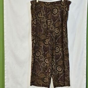 Theo Miles Brown Paisley Pull On Draw String Silk Psnts Wmns Sz 14
